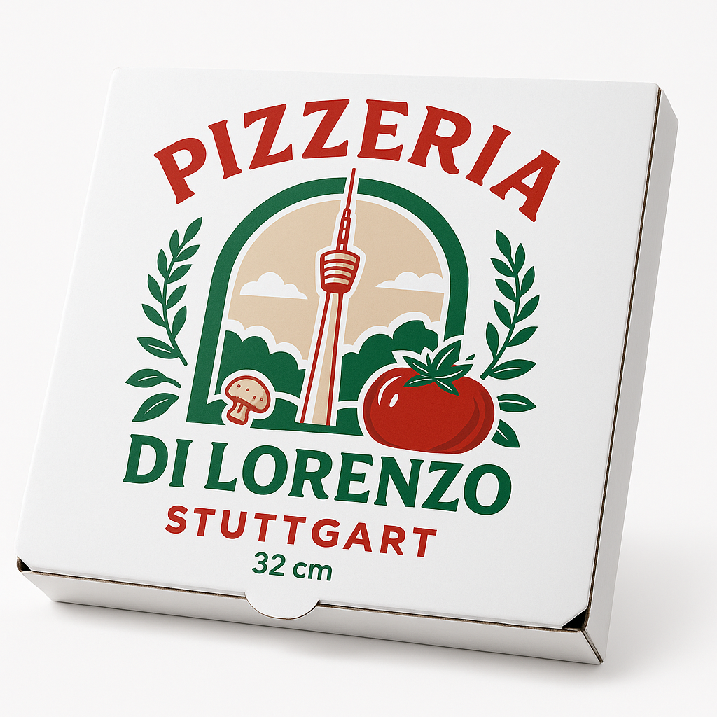 32x32x4cm - Pizzakarton mit eigenem Logo (2500, Weiß)